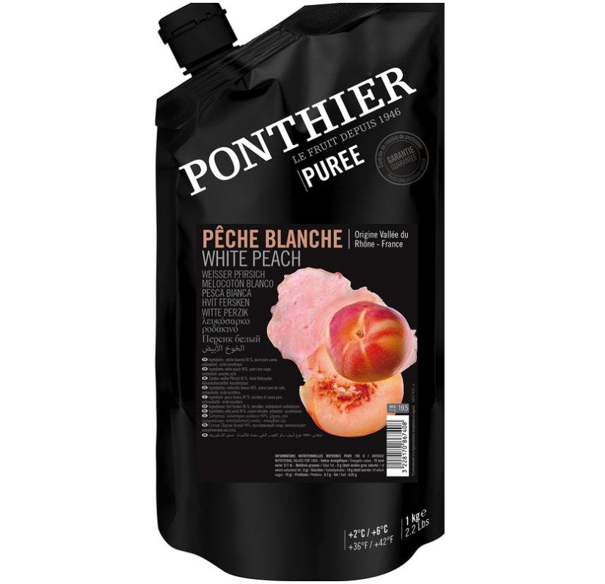 Purée de pêche blanche réfrigérée