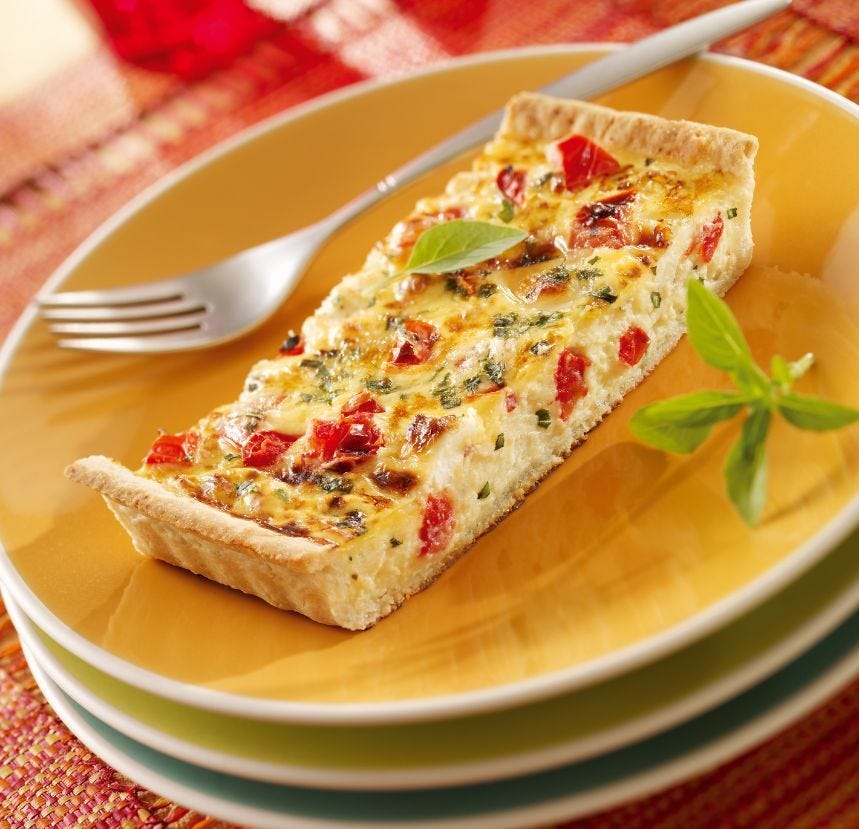 Tarte tomate basilic et chèvre en bande 