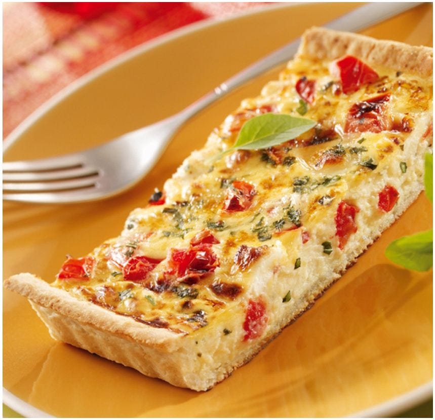 Tarte tomate basilic et chèvre en bande
