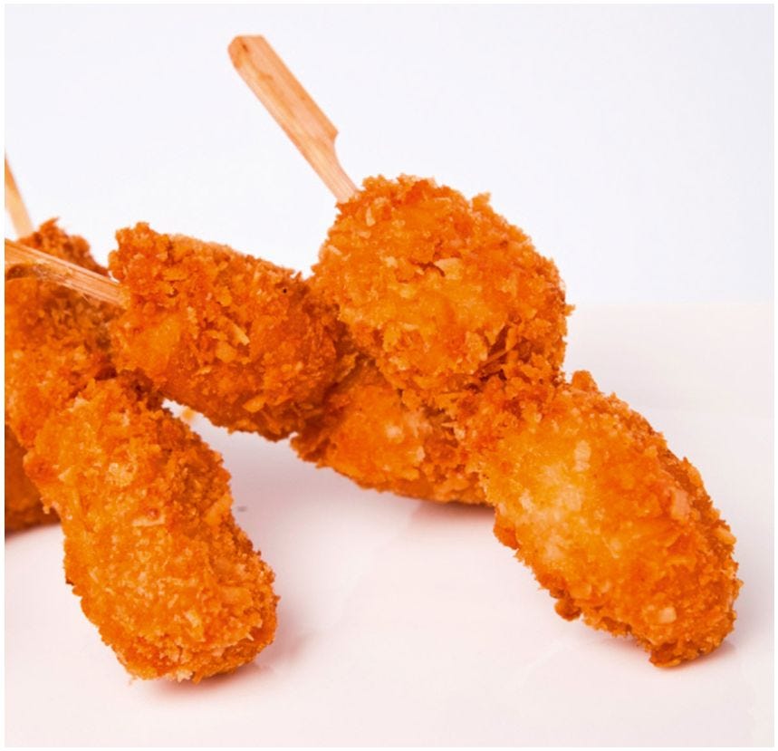 Mini brochette de  poulet pané coco massaman