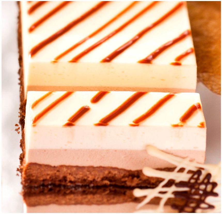 Entremets croustillant aux 2 chocolats en bande