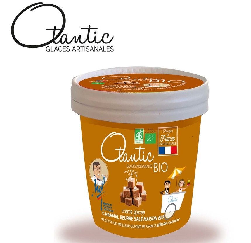 Pot de crème glacée caramel aux éclats de caramel Bio