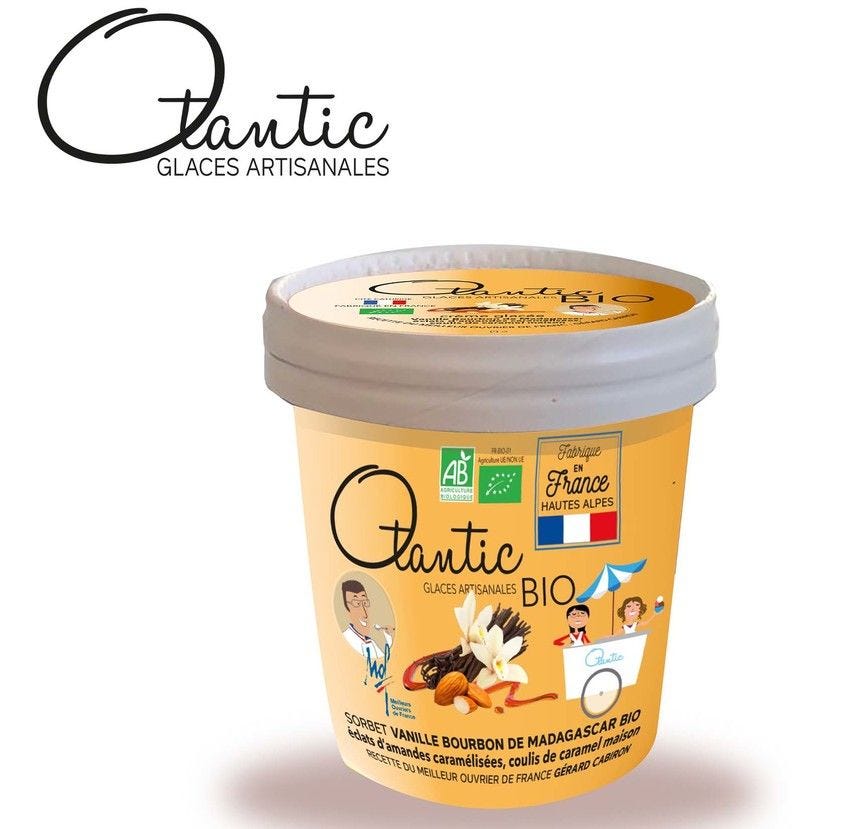 Pot de crème glacée vanille bourbon éclats d'amande Bio