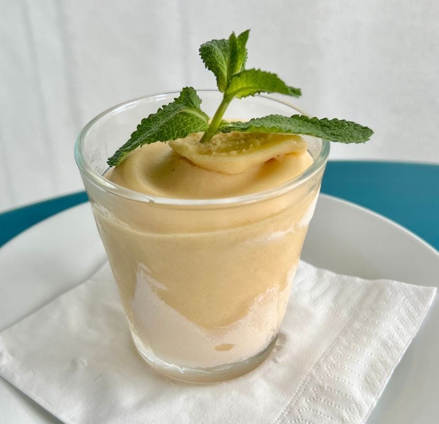 Verrine sorbet plein fruit pêche abricot
